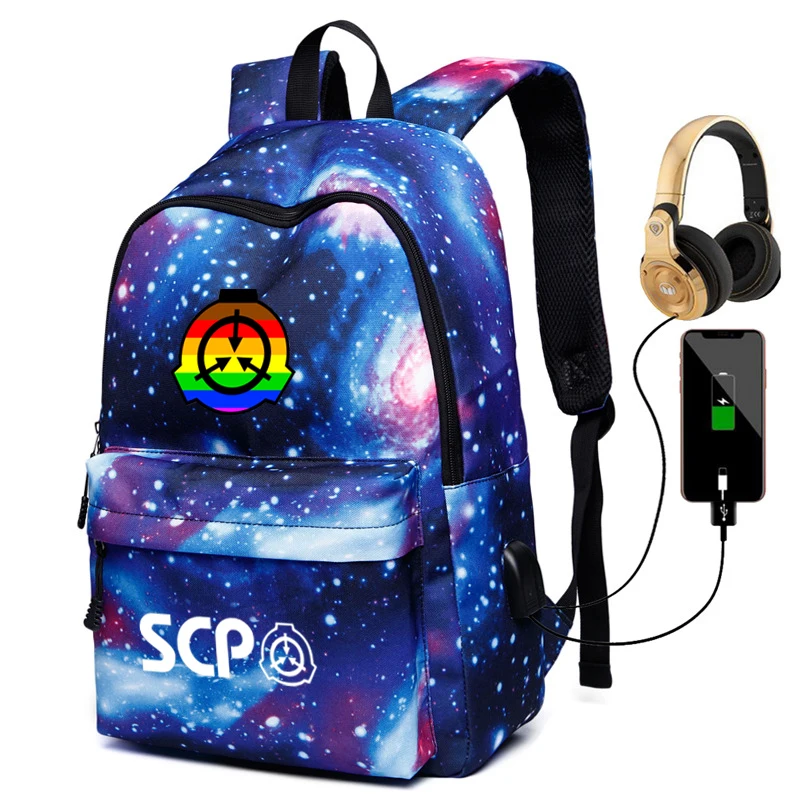SCP Galaxy Рюкзак с usb-портом школьные рюкзаки для девочек мужские USB зарядка наушники чехол для домкрата Холст Дорожная сумка рюкзак для ноутбука