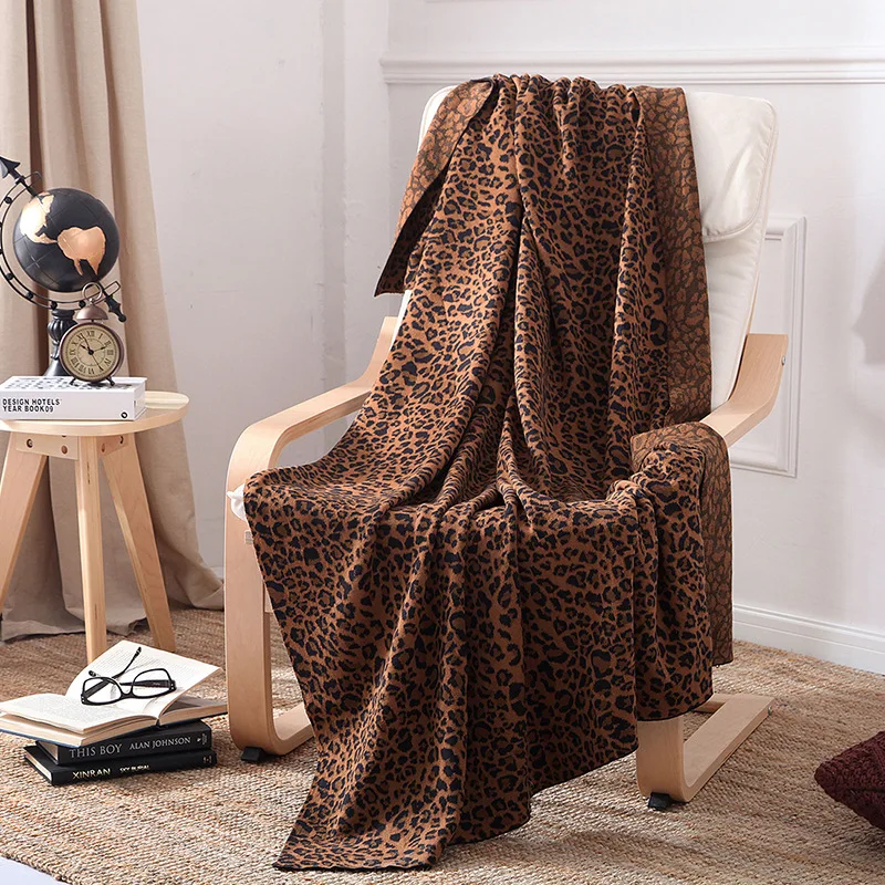 

Одеяло из 100% хлопка с леопардовым принтом, вязаное шерстяное одеяло, кондиционер, диван, постельные принадлежности, одеяло, Скандинавское Х...