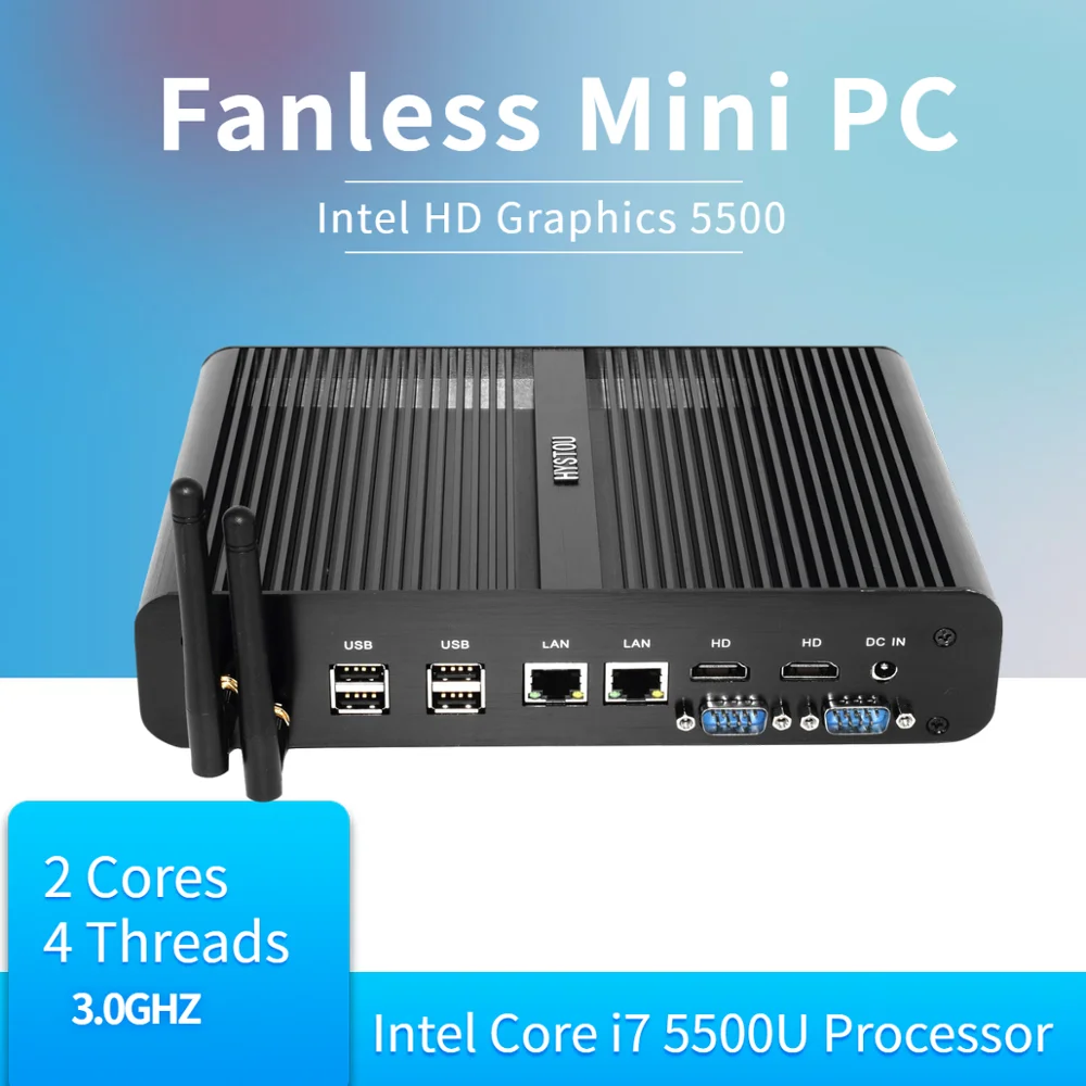Hystou Intel Core I7 5550U Dual LAN Mini PC Wind 10 Linux Безвентиляторный Компьютер 4K HTPC Minipc 2 HDMI|dual lan mini