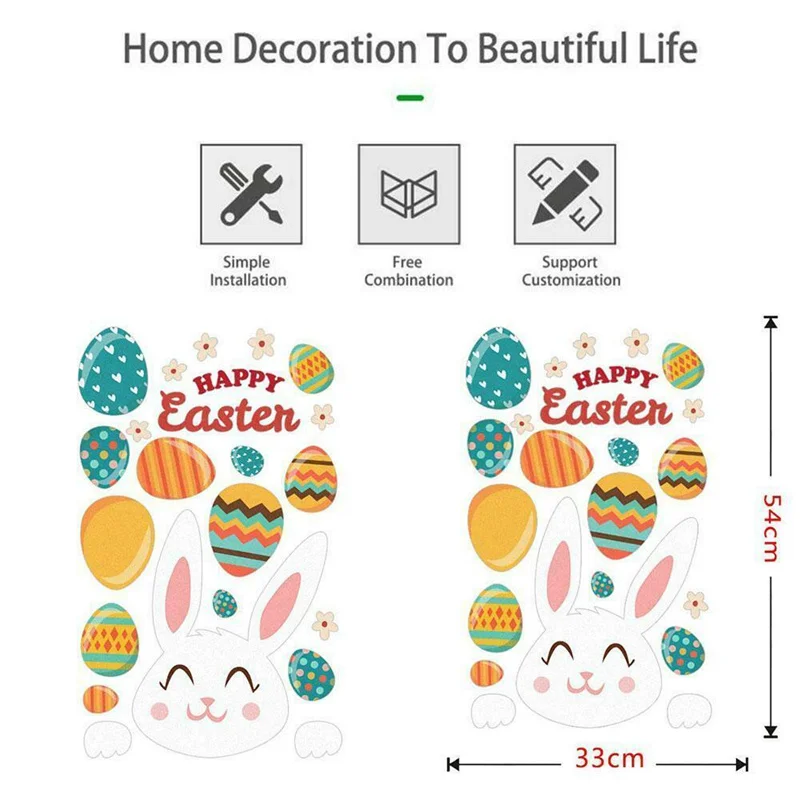 

2PC/Set Wall Window Stickers Rabbit Bunny Egg Sticker Happy Easter PVC Sticker DIY Arrangement Home Windows Wall Decor #40