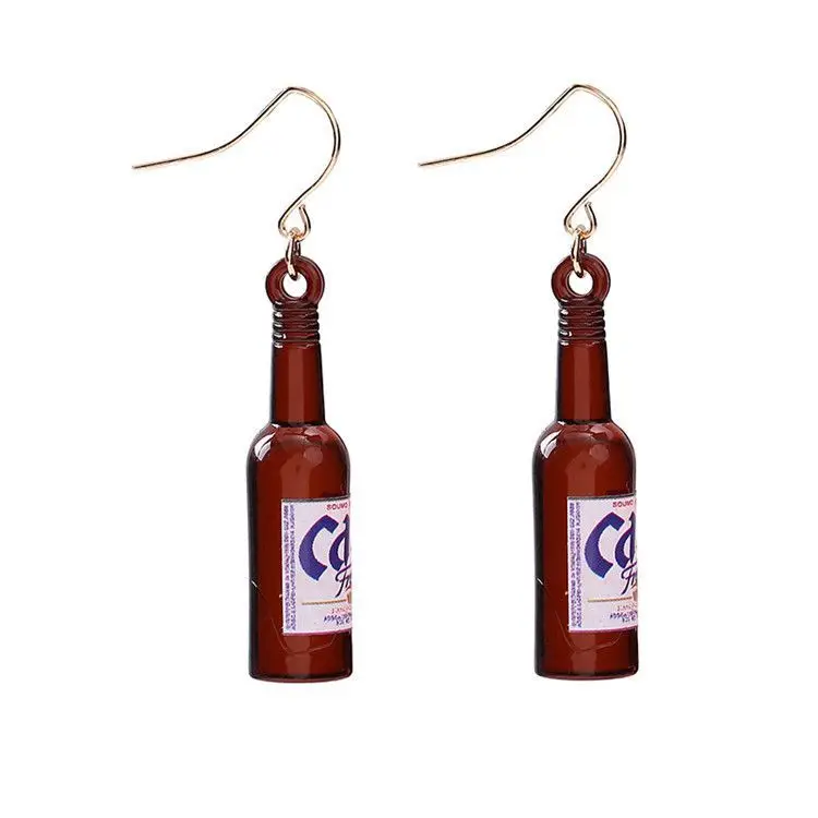 

Korean personality wild creative small wine bottle earrings Japanese cola bottle cap cute temperament summer earrings female ear