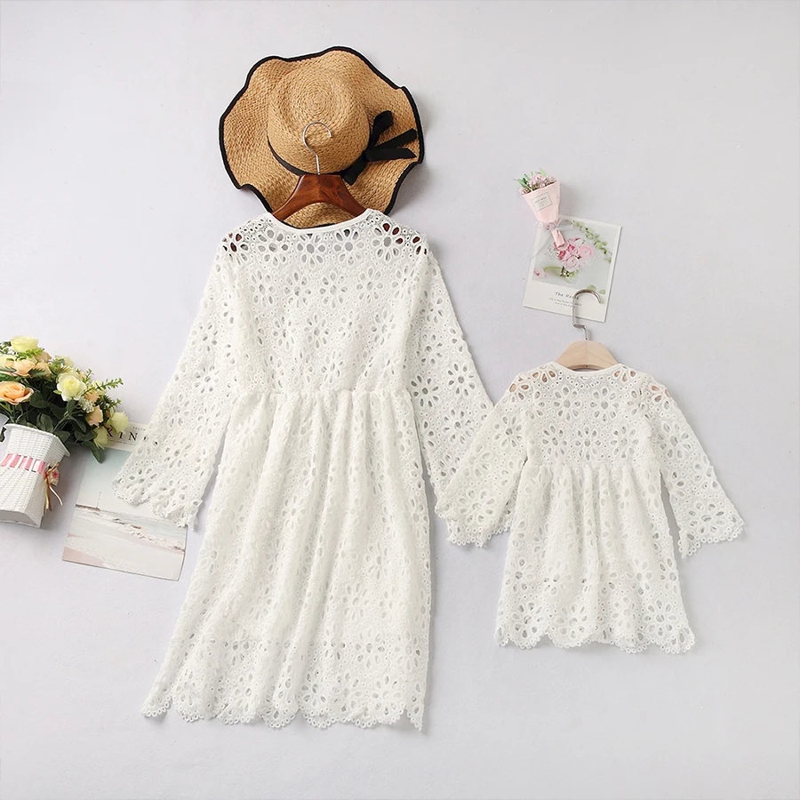 Fashion Family Matching Clothes Mother Daughter Dresses Women Floral Lace Baby Girl Mini Mom Party | Мать и ребенок