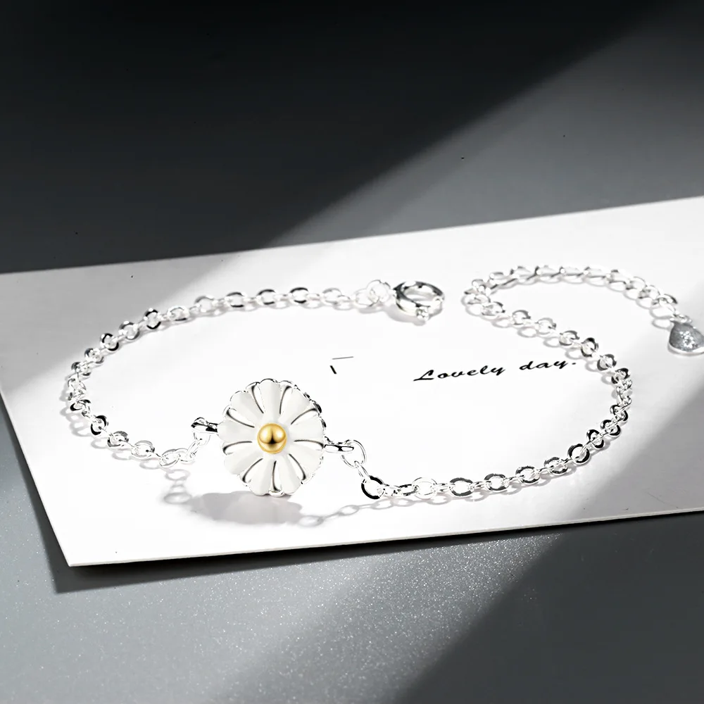 Корейский простой 925 пробы серебряный ромашка браслет Femme Argent изящный Braslet