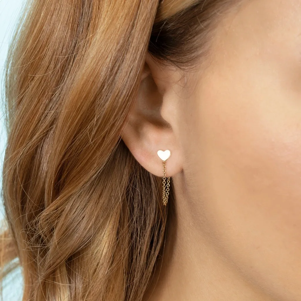 

ANEEBAYH 1PCS Earrings Piercing Gold Moon Heart Long Chain Stud Earrings For Women Zircon Stone Tassel Circle Huggies Jewelry