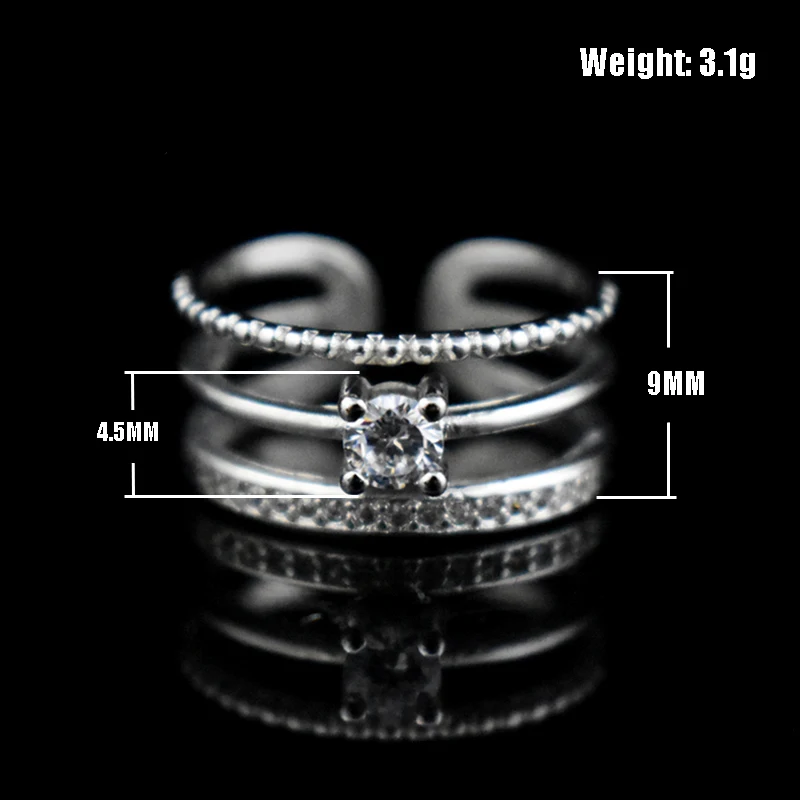 LYNNE Jewelry Fashion 925 Sterling Silver AAA Zircon Multilayer Rings Resizable 3 Layer Rhinestone CZ Rock Ring Women Fine Gift | Украшения