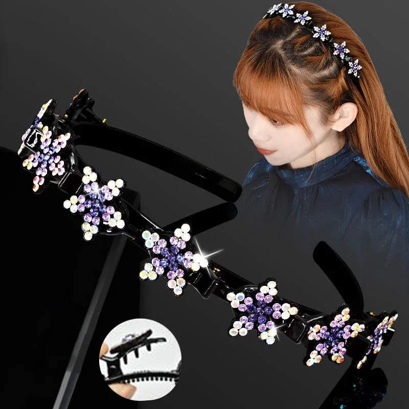 

Colorful Rhinestone Flower Build Hair Mini Claw Hairband Elegant Temperament Women Crystal Fixed Hair Hoop Hair Accessory