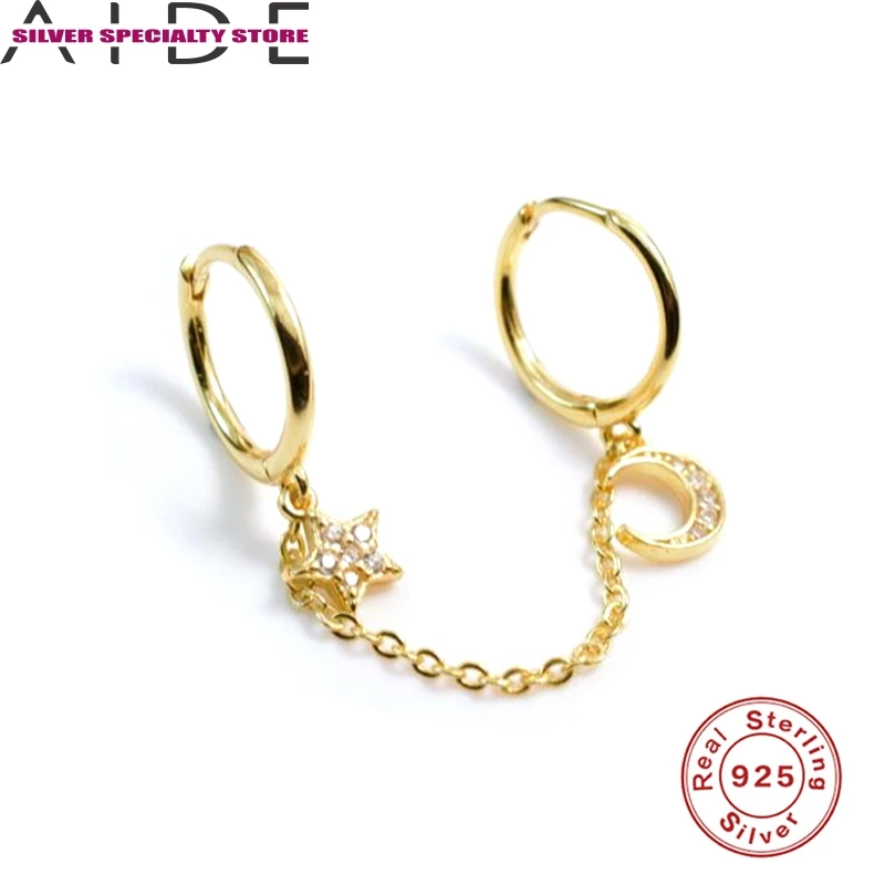 

AIDE Stars & Moon Chain Earring For Women 925 Silver Earrings Fashionable Hoop Earrings Jewelry Zircon Pendientes Brincos Aretes