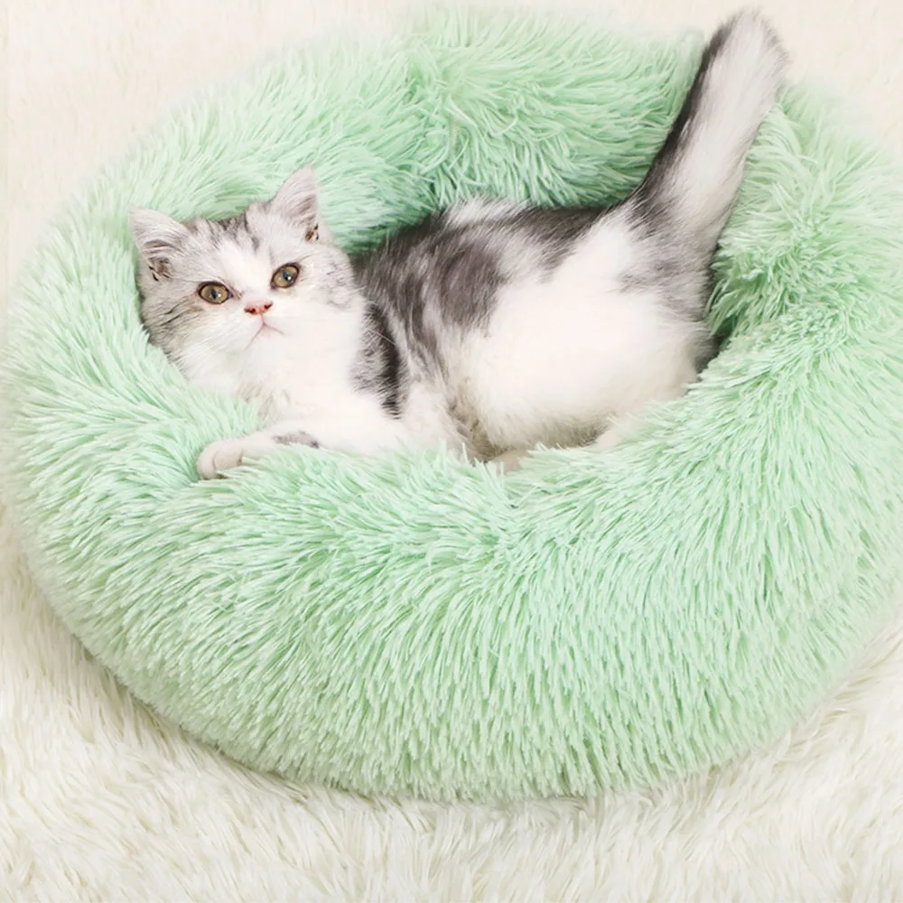 long plush dog cushion bed pet sofa super soft fluffy comfortable mat for cat dog house bed round cat winter warm bed pet beds free global shipping