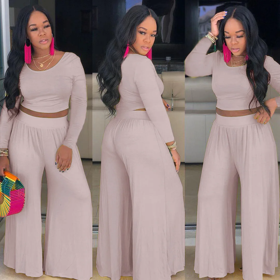 Женский комплект одежды из 2 предметов, летний осенний укороченный топ в полоску и широкие штаны размера плюс, спортивный костюм, женский комплект из двух предметов для отдыха