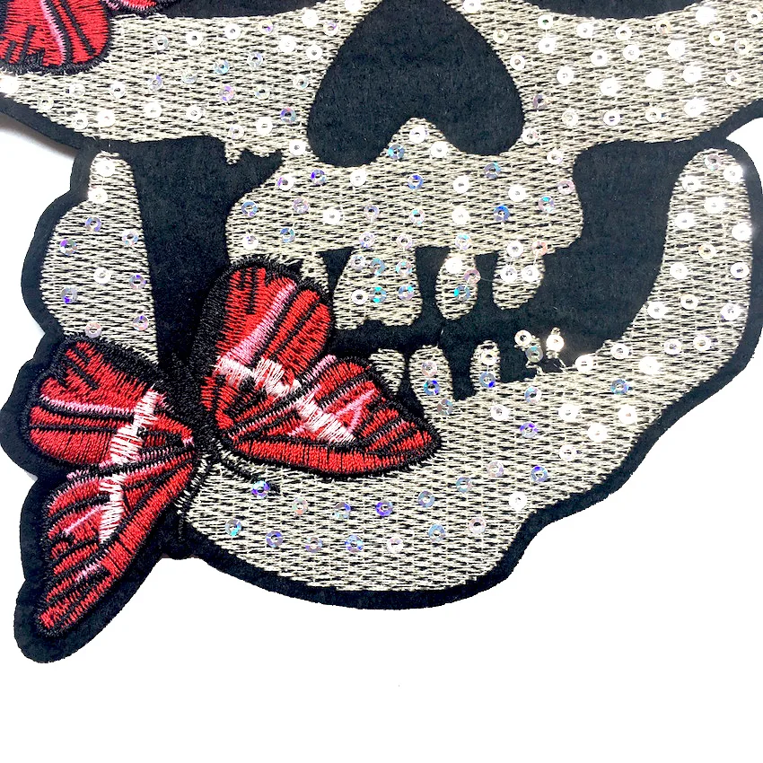1 шт. брендовые крутые нашивки с аппликацией вышивкой черепом и блестками