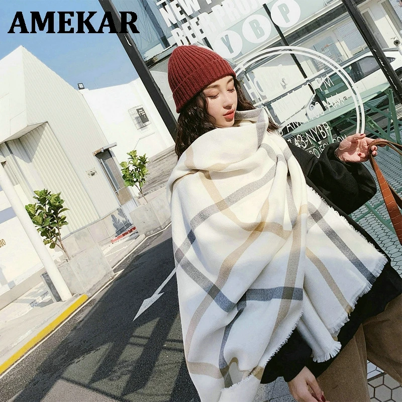 

New comfortable wild thick soft plaid big lady sweet scarf warm couple temperament long fresh simple scarf cute knit shawl