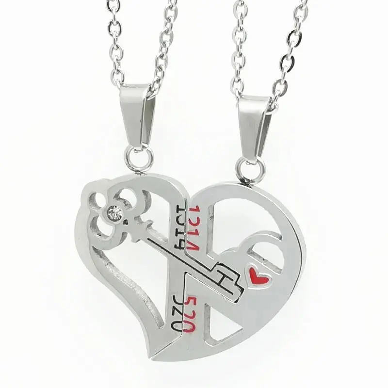

Titanium Stainless Steel Heart Shape Puzzle Love 1314 Key Couple Pendant Engagement Necklace for Lovers