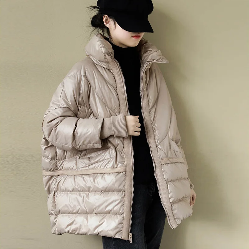 Janveny Зимний пуховик для женщин Блестящий хлеб свободный воротник стойка женские