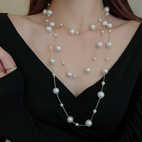 korean fashion long pearl necklace for women luxury bead chain necklace vintage jewelry accessories christmas new year gift 2021