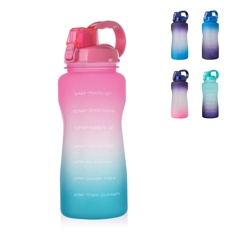 

Colorful Gradient Large Capacity 2000ml Sports Bottle with Straw Portable Drink QW