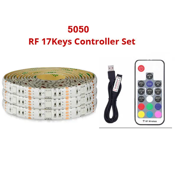 17Key Controller Set 5 В USB Светодиодная лента 5050 RGB сменный светодиодный ТВ фоновый светильник ing 50 см 1 м 2 м 3M 4M 5 м DIY гибкий светодиодный светильник с Bluetooth пультом дистанционного управления - Испускаемый цвет: 17Key Controller Set
