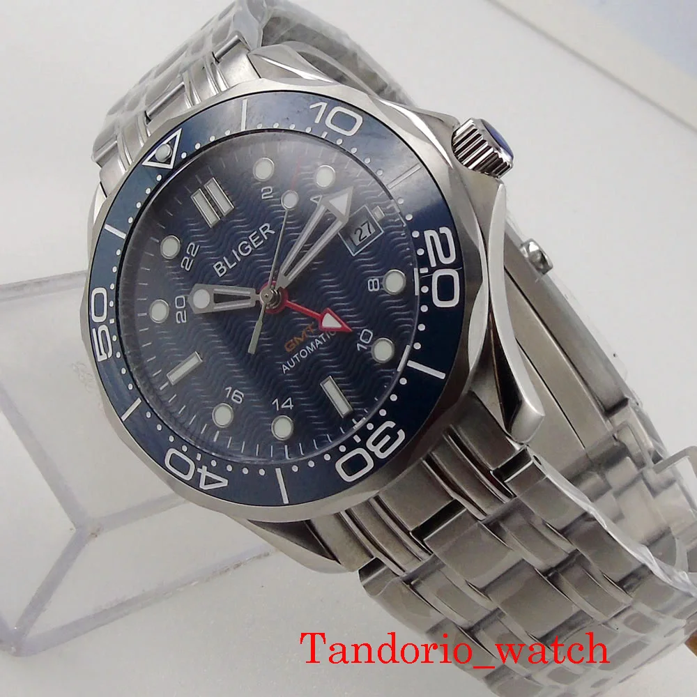 

BLIGER 41mm Mechanical Automatic Men's Watch Sapphire Glass GMT Function Calendar Ceramic Bezel Insert