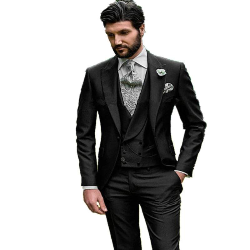 

Handsome One Button Groomsmen Peak Lapel Groom Tuxedos Men Suits Wedding/Prom/Dinner Best Blazer(Jacket+Pants+Vest+Tie) 171