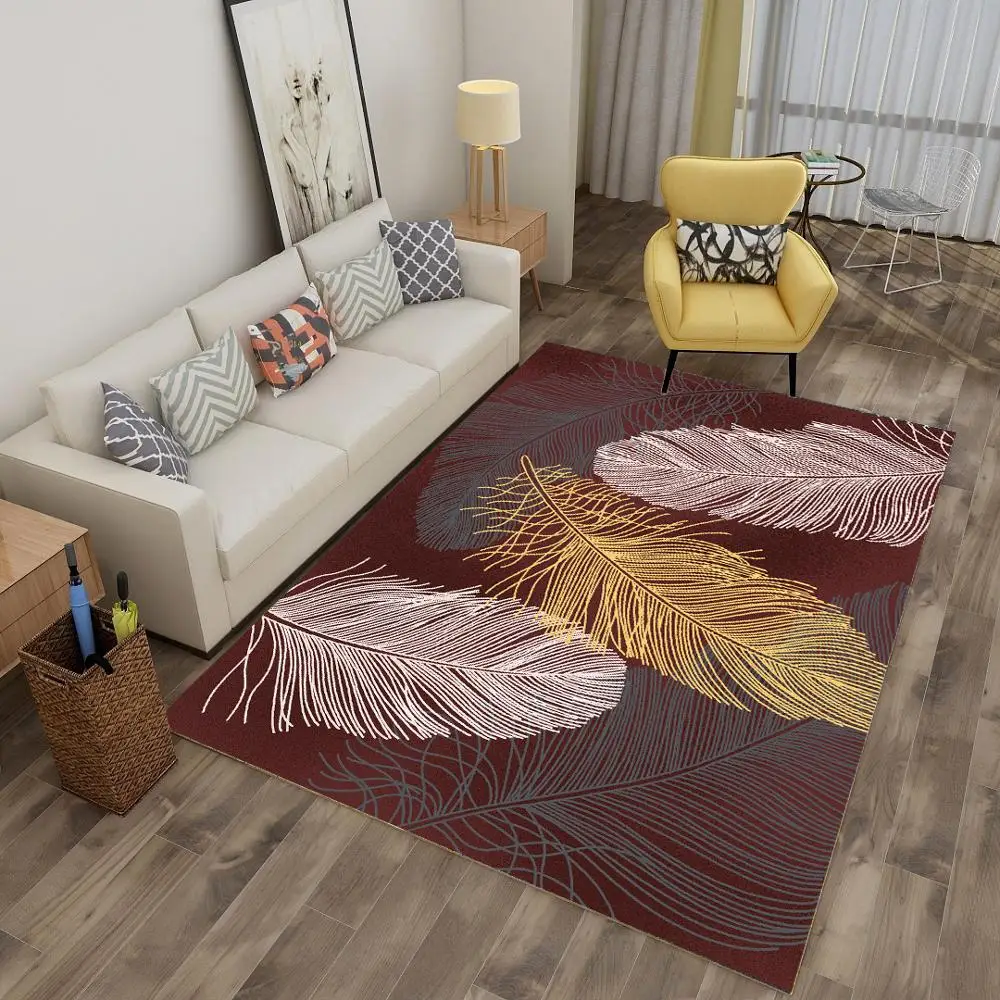 

Modern 3D Large Area Carpet Feather Rectangular Carpet Non-slip Decorative Floor Mat for Family Room 5Size