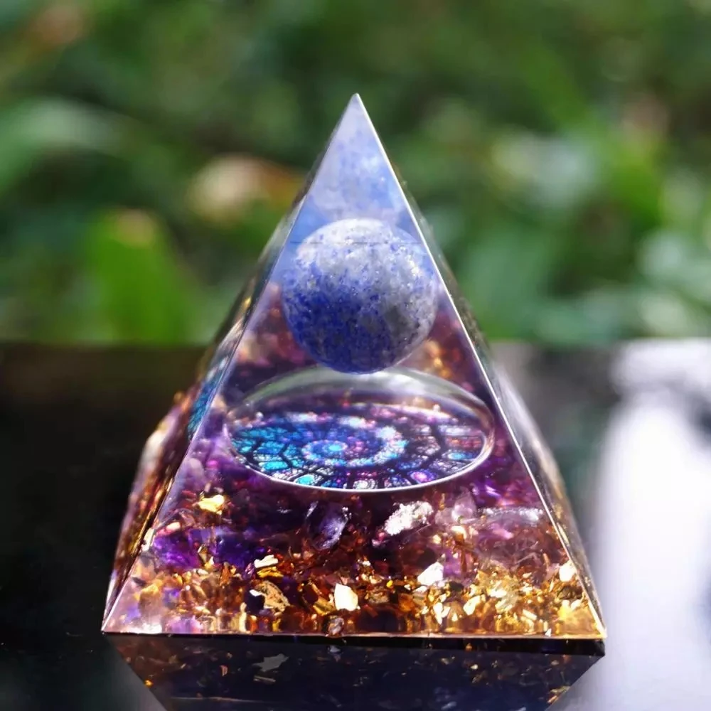 

Runes HANDMADE LAPIS LAZULI SPHERE AMETHYST ORGONE PYRAMID 60MM High Quality Interior decoration Hot Gift