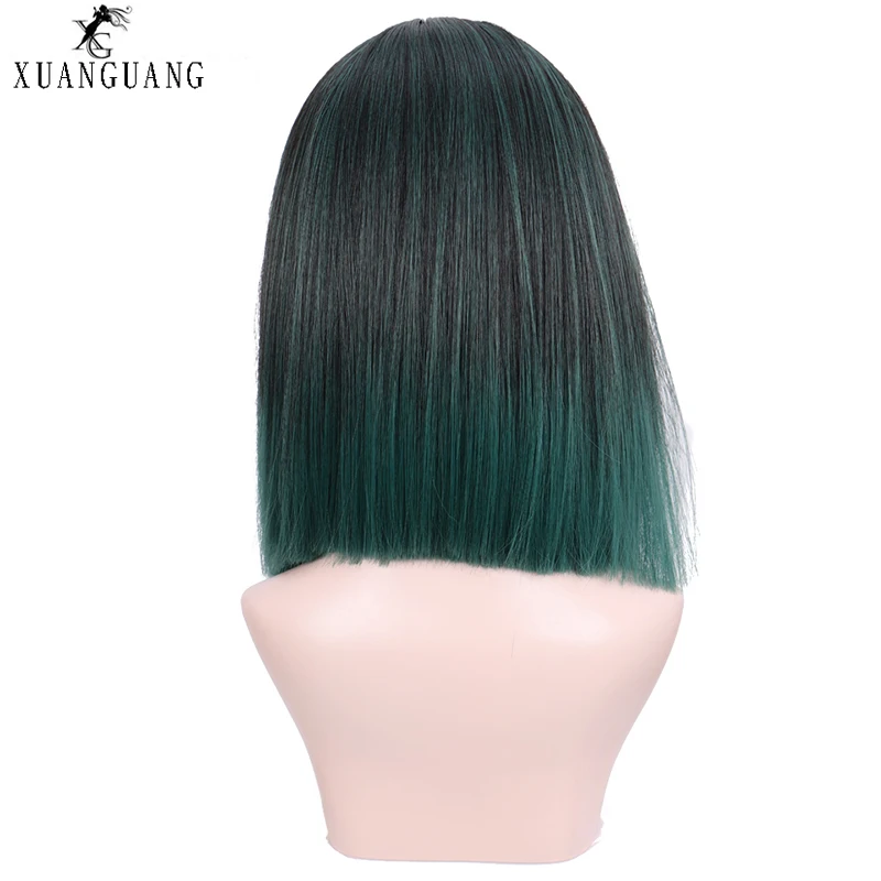 Синтетические парики XUANGUANG Green Ombre для женщин длинные с жаростойкими челками