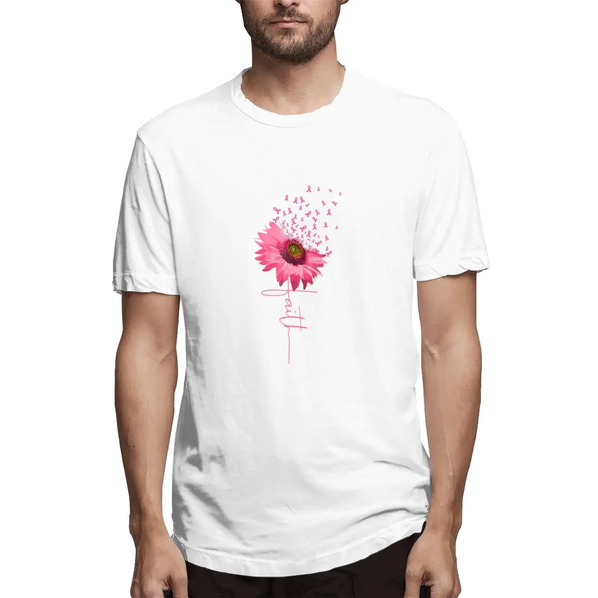 

Pink Ribbon Daisy Faith Breast Cancer Awareness Mo Graphic Tee Men's Short Sleeve T-shirt Funny Tops