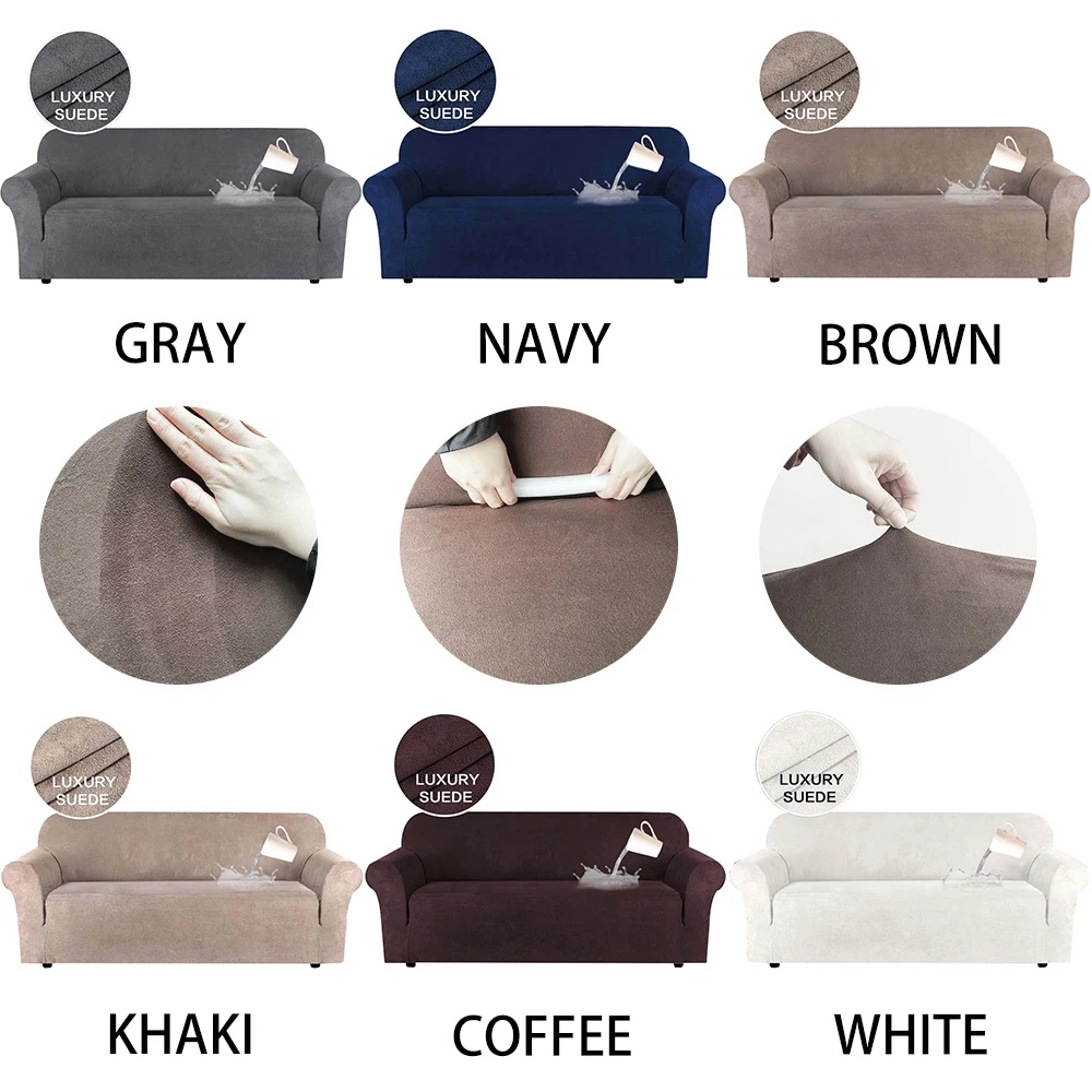 New Suede Fabric Sofa Cover Solid Color Elastic All-inclusive pet-proof Slipcover for Living room Furniture Stretch Couch Capa | Дом и сад