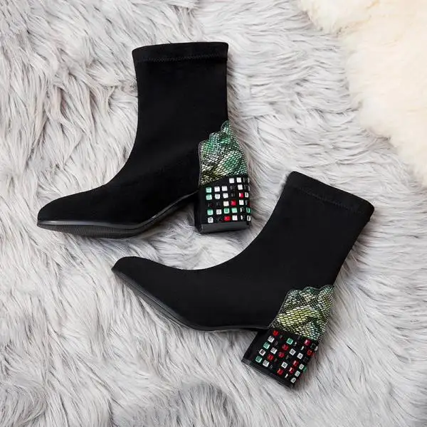 Bootee/женские резиновые сапоги г. Пикантные зимние сапоги до бедра на высоком каблуке на молнии женские ботинки с круглым носком для дождливой погоды - Цвет: 1