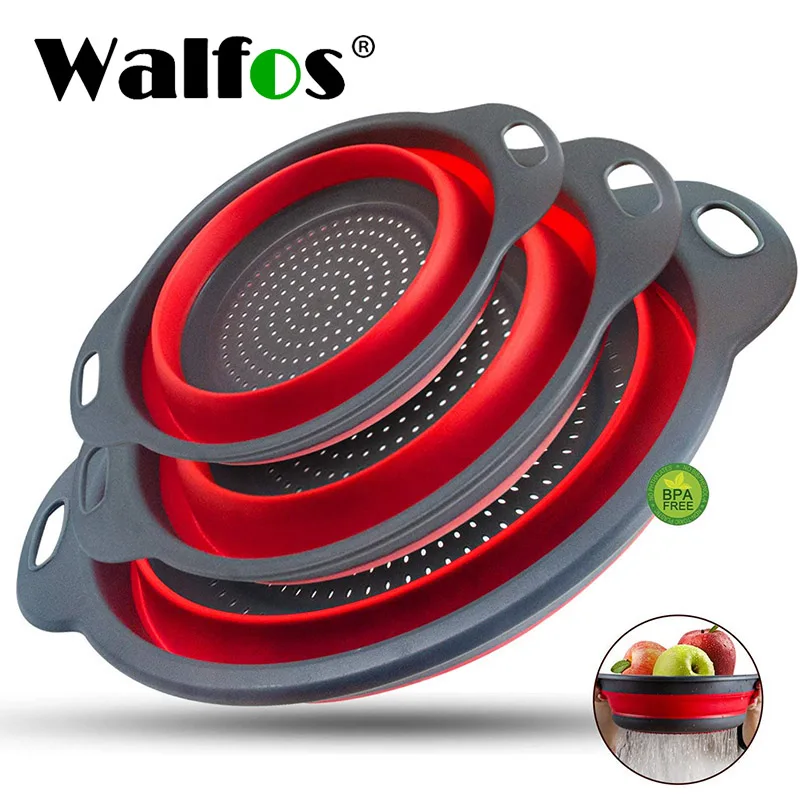 

Walfos Foldable Drain Silicone Basket Colander Fruit Vegetable Washing Basket Strainer Collapsible Drainer Kitchen Storage Tools