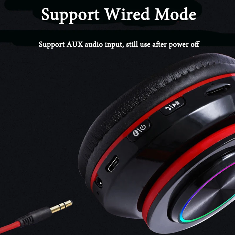 Складные Bluetooth наушники портативные стерео дыхательный светильник Поддержка TF