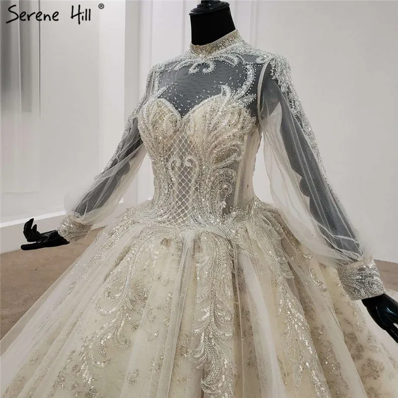 Роскошное Свадебное платье с высоким воротом 2021 расшитое бисером блестками