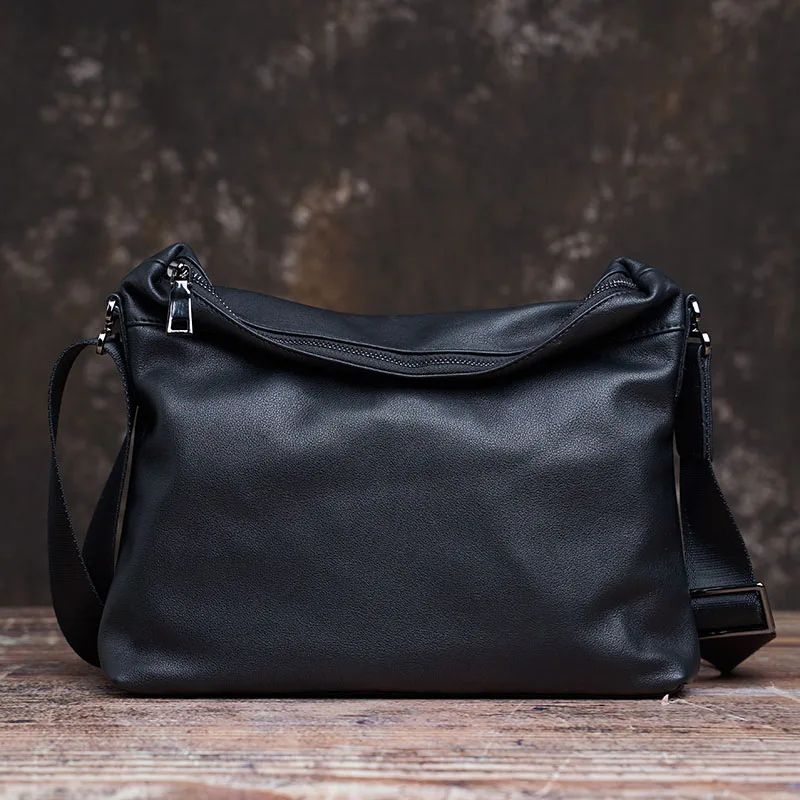 

Fashion Men's Shoulder Bag Genuine Leather Trend Messenger Bag Casual Fold Cover zipper Crossbody For 10.5 Inch Ipad