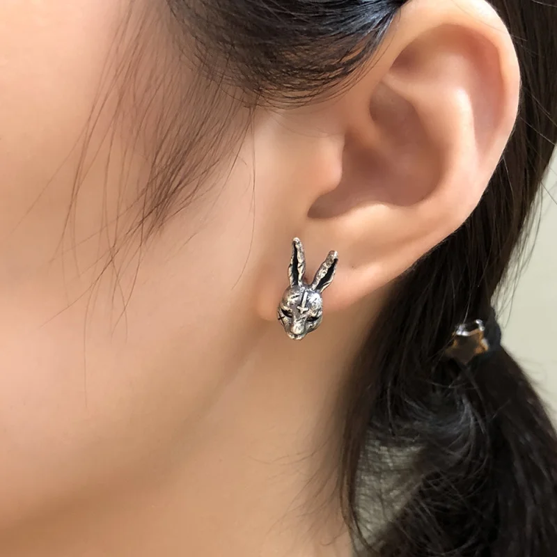 

Rabbit Retro Thai Silver Stud Earrings Real S925 Sterling Silver Earrings For Girls Christmas Gift TSE415