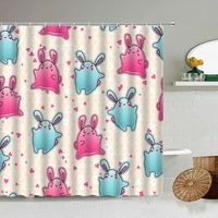 cartoon love rabbit animal shower curtain pink blue cute childrens bathroom decoration waterproof partition screen holiday gift