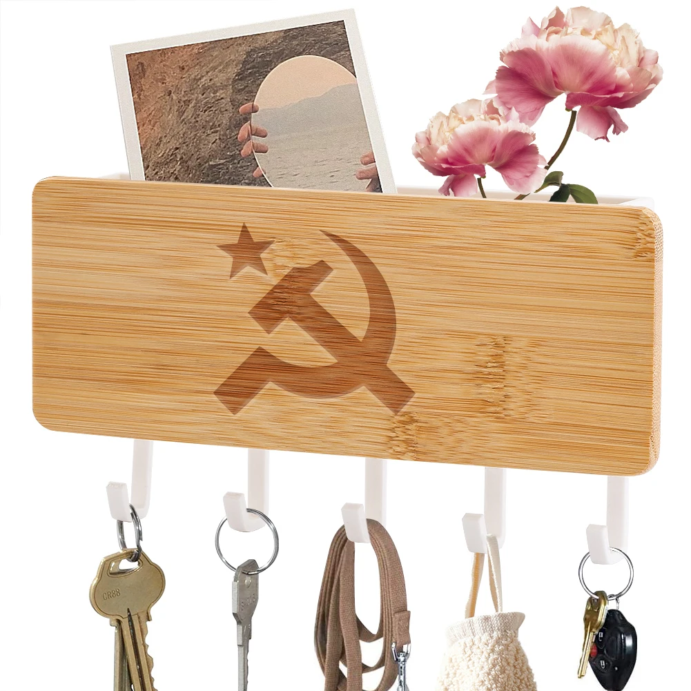 Вешалка для ключей из бамбукового дерева Черный Многофункциональный стеллаж
