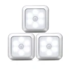 Умный светодиодный ночник с датчиком движения, беспроводной, для лестницы, ступеньки, коридора, гаража, входа, на батарейках, светодиодные светильники для освещения шкафа