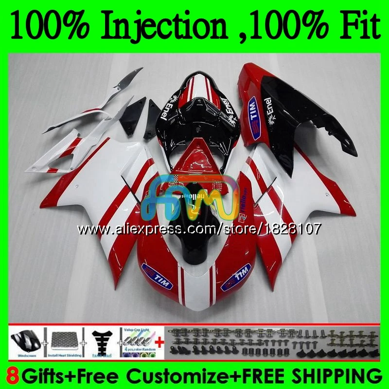 

848 1098 For DUCATI 848R 1098R 1198 07 08 09 10 11 70BS.20 1098S 848S R 1198S 2007 Red white 2008 2009 2010 2011 2012 Fairing