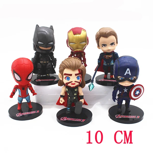 Мстители миниатюры Marvel ПВХ Фигурки Человек-паук Фигурки, детские игрушки Капитан Marvel Бэтмен Человек-паук Халк - Цвет: 6 Pcs 10 CM