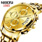Часы наручные NIBOSI Мужские кварцевые, брендовые Роскошные спортивные модные золотистые в стиле милитари, с хронографом, 2021