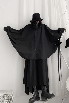 

Yamamoto Style Shirt Women's Clothing Design Sense of The Bat Sleeve Personality Long-sleeved Shirt with A Solid Color Shirts