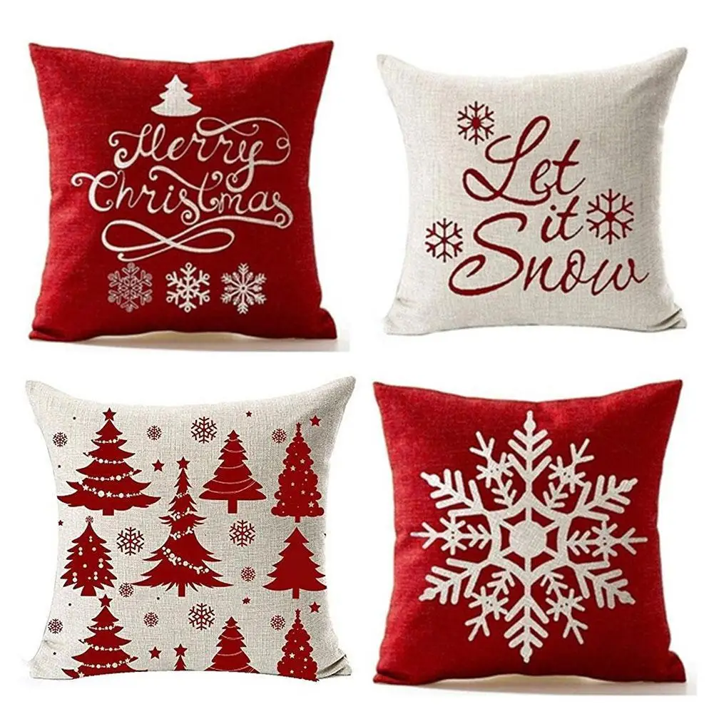 

Beautiful Snowflake In Red Merry Christmas Gifts Flax Case Cover Cushion Pillow Case for Sofa Home Office Living Throw Room Car