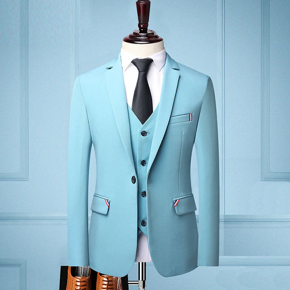  Men Autumn Solid Business Blazers Male Slim Fit Casual Suit 3 Pieces Groom Wedding Dress Blazers Jacket Suits