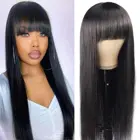 Прямые парики Puromi с челкой, человеческие волосы для черных женщин, бразильские человеческие волосы без повреждений с челкой, безклеевые, полностью машинное изготовление