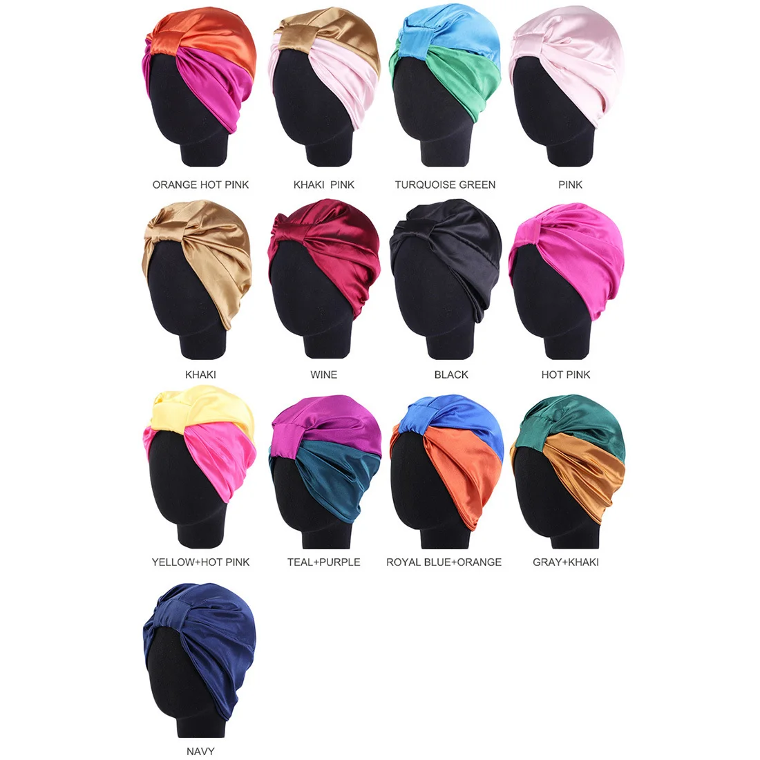 

2021 New Satin Bonnet Salon Turban Night Sleep Hair Hat for Natural Curly Hair Double Elastic Women Head Cover Wrap Accessories