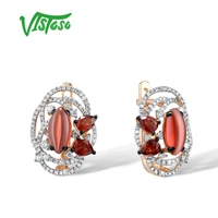 vistoso genuine 14k 585 rose gold earrings for women glamorous garnet sparkling diamond unique trendy luxury gift fine jewelry