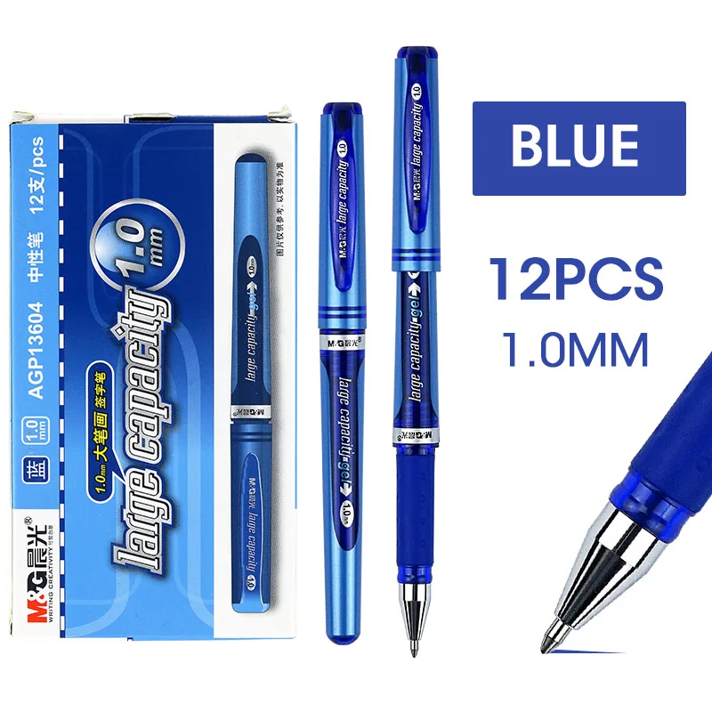 Blue Ink 12pcs M& G 1,0 мм гелевая ручка для подписи широкие гелевые чернила 12 шт. черные синие ручки канцелярские принадлежности для школы офисные принадлежности для письма милые Kawaii - Цвет: Blue Ink 12pcs