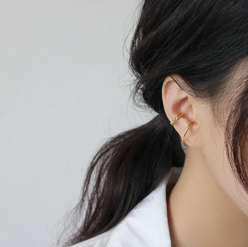 Trendy 925 Sterling Silver Ear Cuff Korean Fashion Twist S925 Clip on Earrings Without Piercing Fine Jewelry | Украшения и