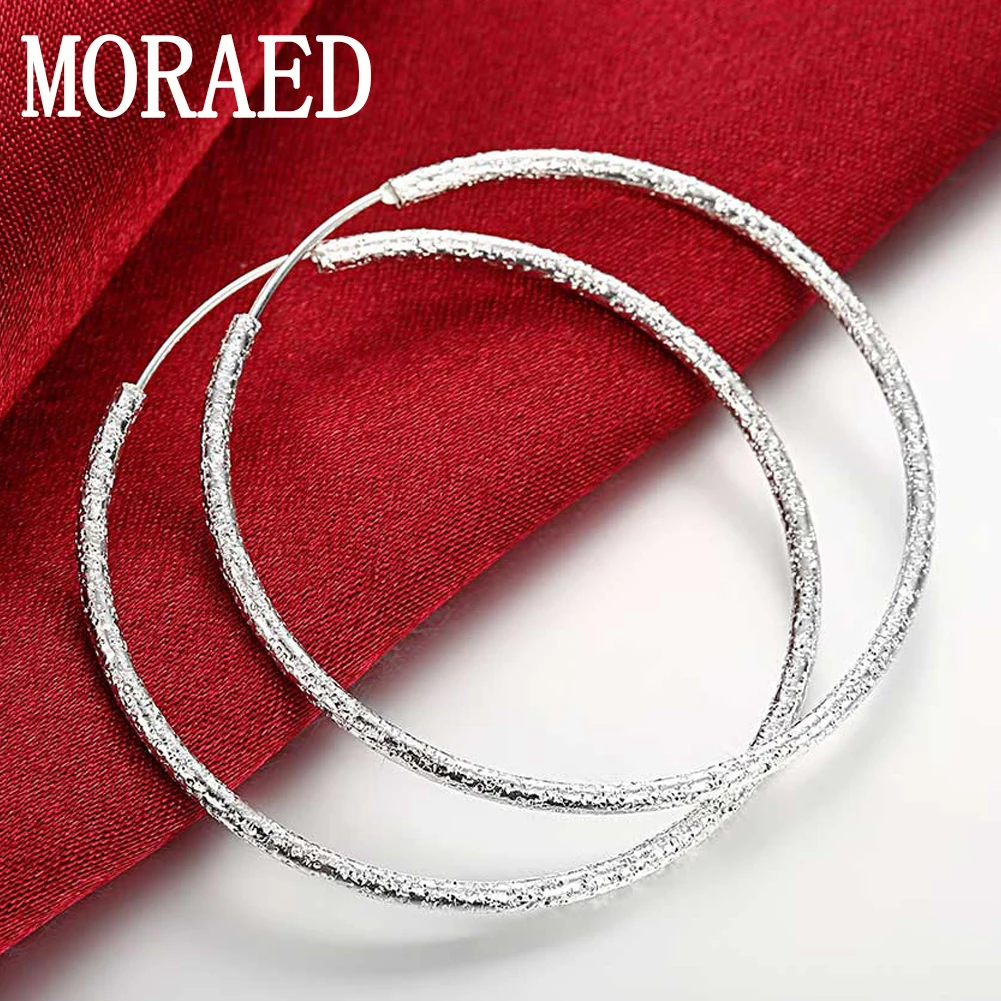 

Hot Sale 925 Sterling Silver Earrings Fashion 50mm Matte Round Circle Hoop Earrings For Women Female Gift