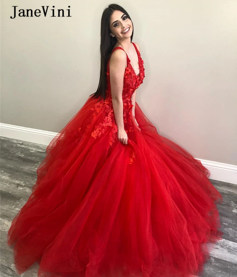 JaneVini очаровательное Красное Бальное Платье Длинные Пышные Платья 2020 глубокий