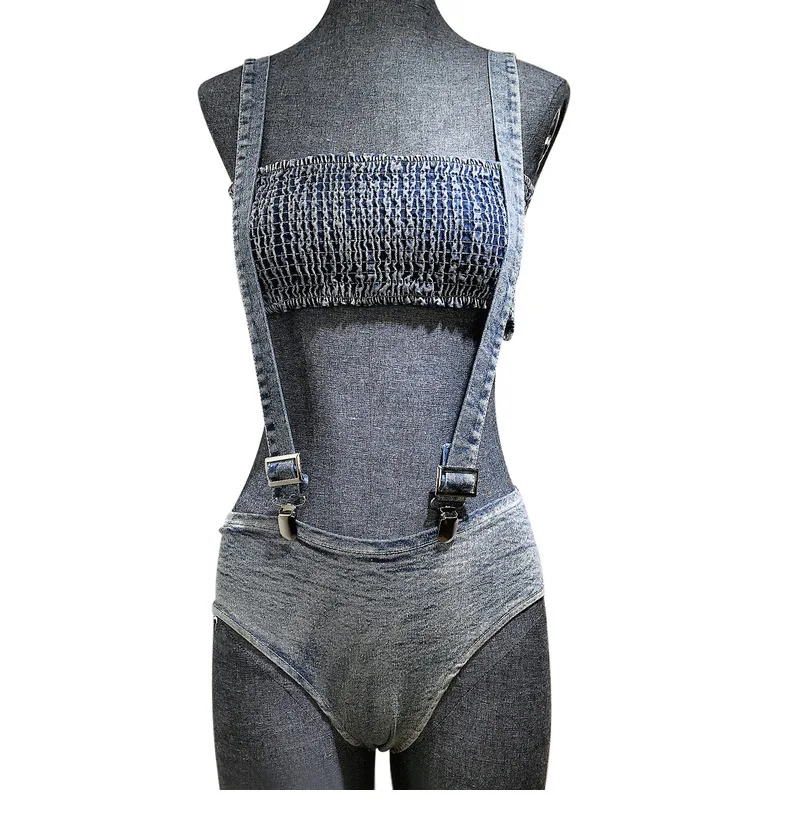 Swimming suit women denim strap shorts sexy bra bikini beach wear clothing swimwear 2 piece set swimsuit bikinis mujer